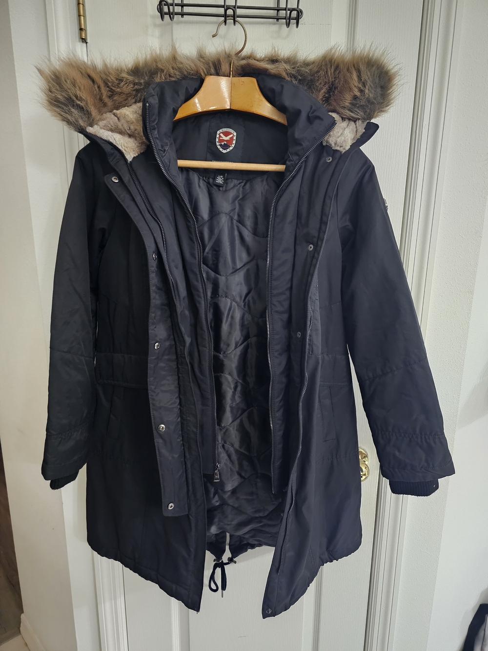 1 Madison Black Ski Jacket with Faux-Fur Hood